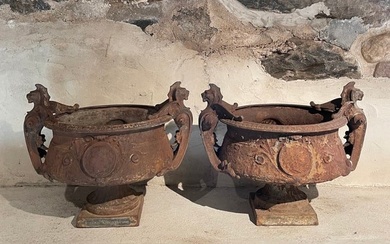 Pair of Cast Iron "Loterie Nationale" Urns