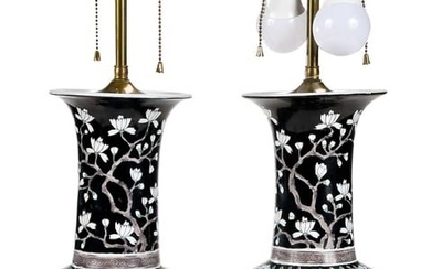 Pair of Chinese Famille Noire Vases Mounted as Lamps