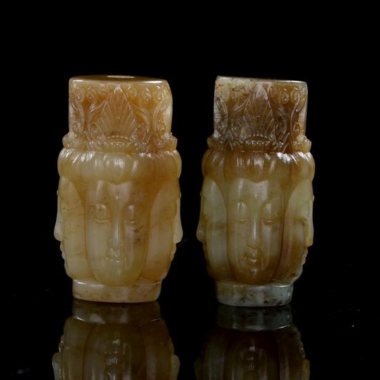 Pair of Chinese Hetian Jade Buddha Pendants
