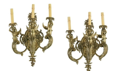 Pair of Elaborate French Bronze Sconces