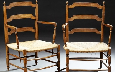 Pair of French Provincial Carved Oak Armchairs, late