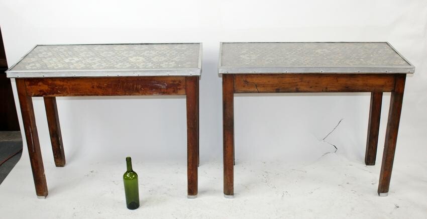 Pair of French café tables with bottle cap