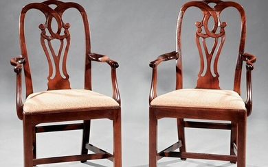 Pair of Georgian-Style Carved Mahogany Armchairs