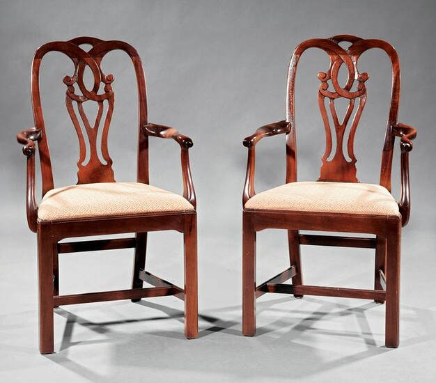 Pair of Georgian-Style Carved Mahogany Armchairs