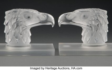 Pair of Lalique Clear and Frosted Glass Tete d'A