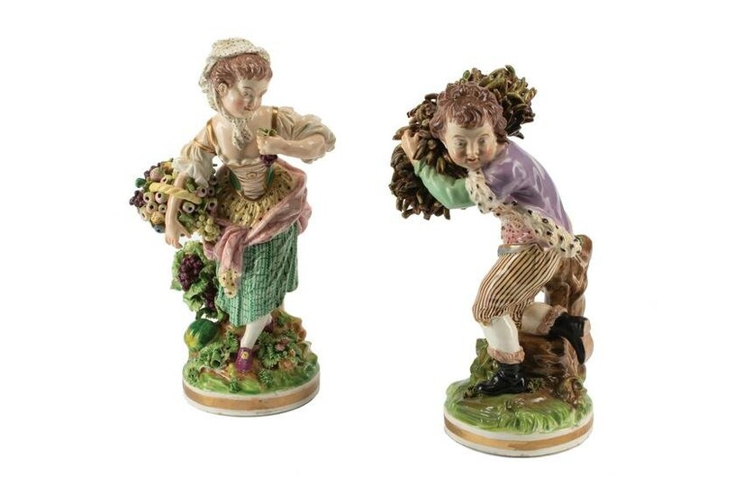 Pair of Meissen Polychrome Porcelain Figures
