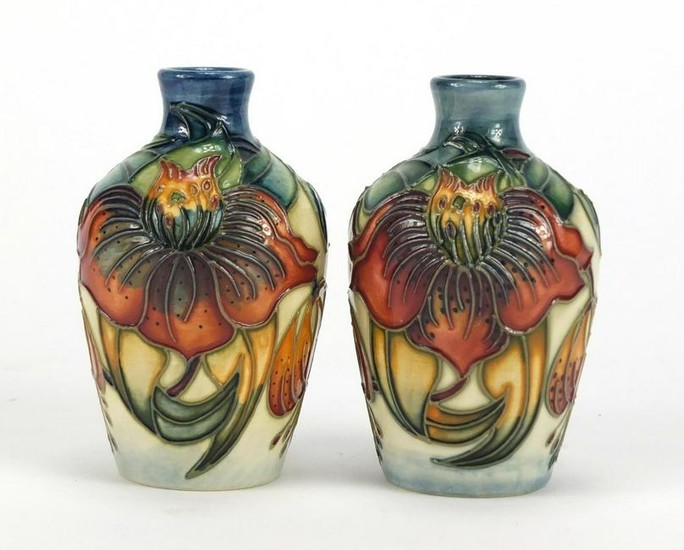 Pair of Moorcroft pottery vases hand painted with