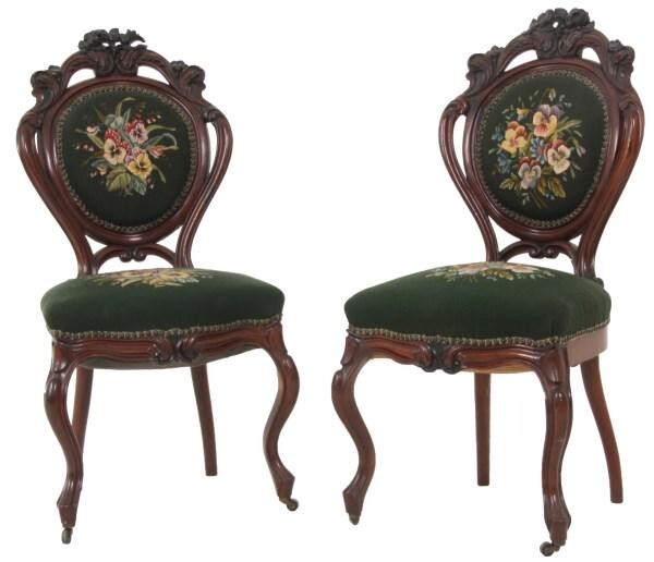 Pair of Pierced Carved Walnut Side Chairs
