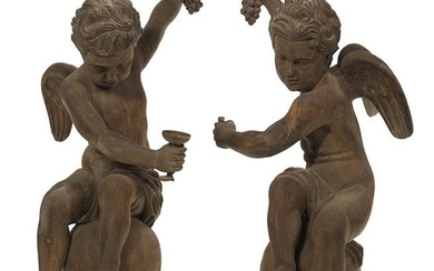 Pair of Stained Pine Figures of Cupids
