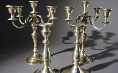 Pair of Weighted Sterling Silver Five Light Candelabra and a Pair of Candlesticks