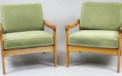 Pair of fruitwood club chairs
