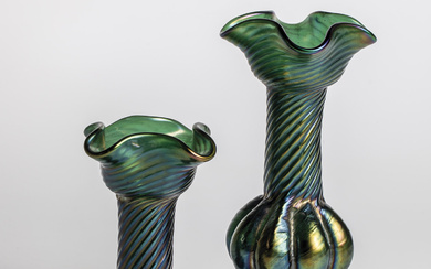 Pair of vases Wilhelm Kralik Sohn, Eleonorenhain, after 1900 Dark blue-green, ob...