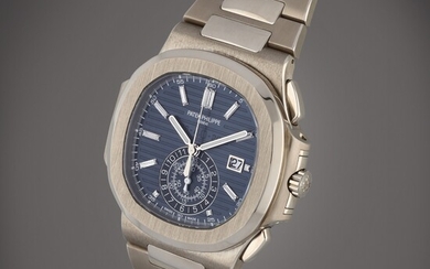 Patek Philippe Nautilus '40th Anniversary', Reference 5976/1G-001 | A white gold flyback chronograph wristwatch with diamond-set indexes, date and bracelet | Circa 2016