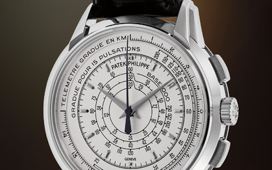 Patek Philippe, Ref. 5975G-001 One of a limited edition of 400, an elegant and well-preserved white gold multi-scale chronograph wristwatch with Certificate of Origin and presentation box, made to commemorate the 175th anniversary of Patek Philippe