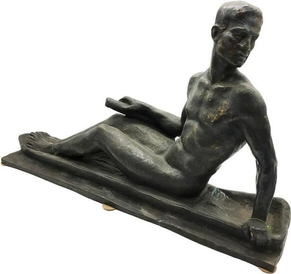 Patinated Bronze Figure of a Seated Man