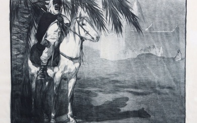 Paul JOUVE (1878-1973) Cavalier Arabe à l'ombre d'un palmier. devant le mausolée de Bou Saada,1911....