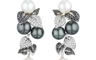 Pearl and Diamond Leaf Earrings