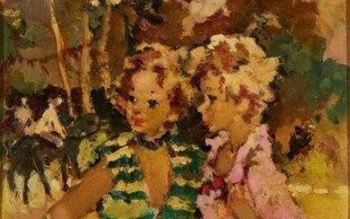 Pierre Grisot, French 1911-1995- 'Deux soeurs' oil...
