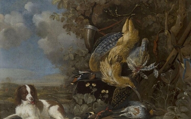 Pieter van Noort, Dutch 1622-1672- Spaniel and dead game in a landscape; oil on canvas, signed 'P v Noort' (lower centre), 104.5 x 135.5 cm. Provenance: An important Private Collection, UK. Note: The present work is a particularly large-scale and...