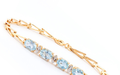 Plated 18KT Yellow Gold 3.60ctw Blue Topaz and Diamond Bracelet