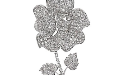 Platinum 27 Carat Round Diamond Flower Brooch