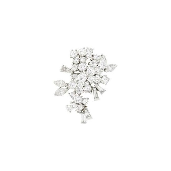 Platinum and Diamond Cluster Clip-Brooch