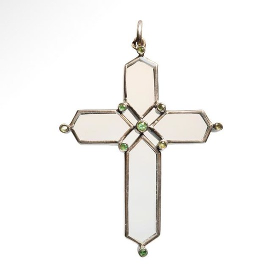 Post Medieval Silver and Crystal Cross Pendant with