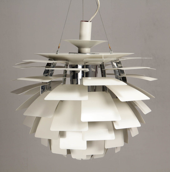 Poul Henningsen. Pendant light, 'Artichoke’, with 72 leaves in white varnished steel, Ø 60 cm