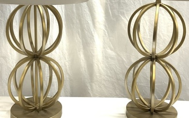 Pr Stacked Orb Gilt Metal Table Lamps