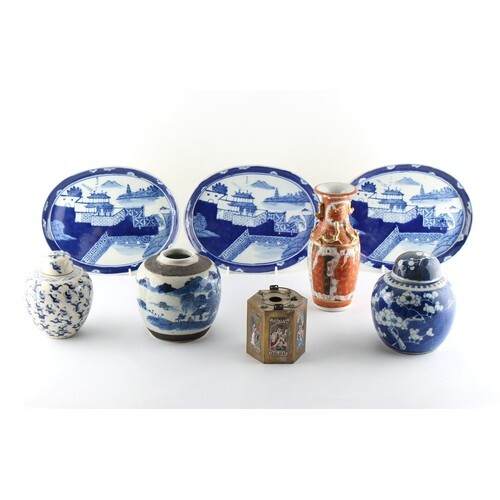 Property of a gentleman - three Chinese blue & white ovoid g...