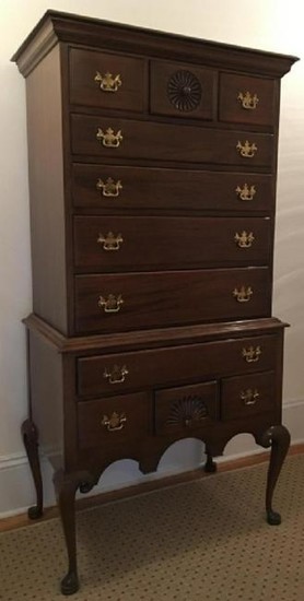Queen Anne Style Mahogany High Boy Chest