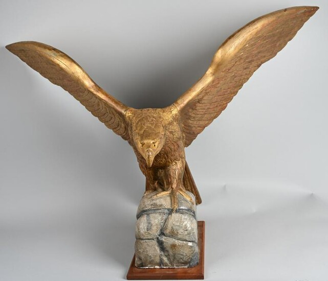 RARE 19th CENT. CARVED WOOD PILOT HOUSE EAGLE