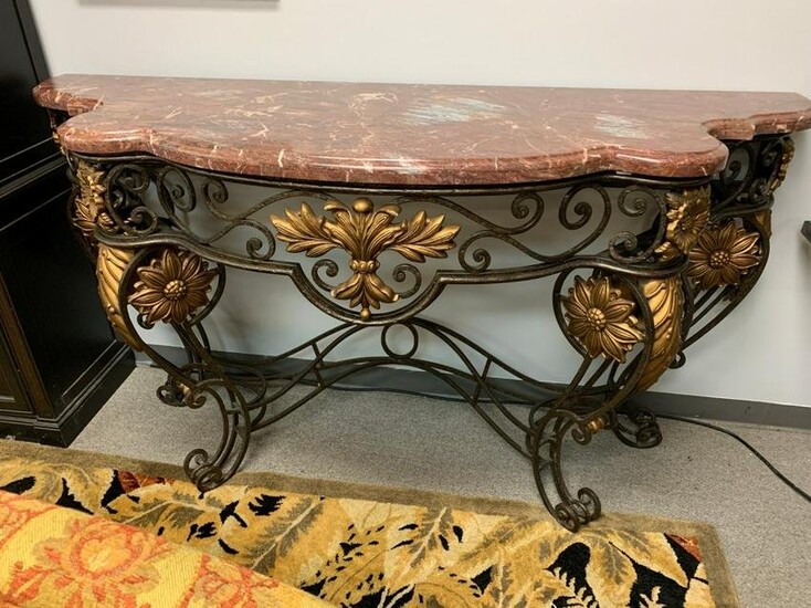 REGENCY STYLE WROUGHT IRON GILT CONSOLE TABLE 74"