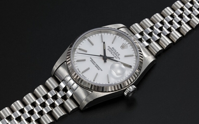 ROLEX, STEEL OYSTER PERPETUAL DATEJUST WITH PORCELAIN WHITE DIAL, REF. 16234