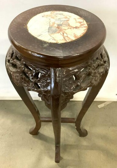 ROYOLA PACIFIC Asian Marble Top Wooden Side Table