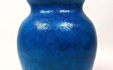 Raoul Lachenal Rich Turquoise Glazed Pottery Vase. Thi