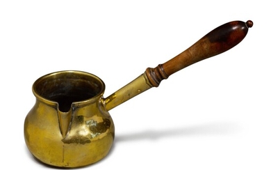 Rare English Cast Brass and Wood-Handled Brandy Warmer, Late 18th Century