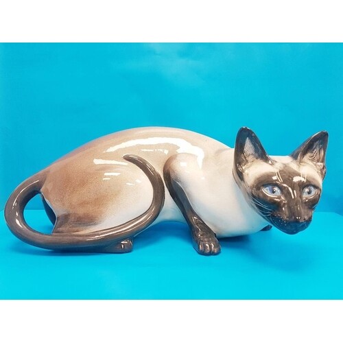 Rare Vintage 1960s Seneshall Pottery Persian Cat in Crouchin...