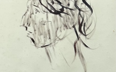 Remy DURIER (né en 1957). Portrait de femme de profil. Gouache sur papier. Non signé....