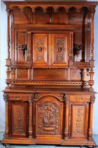 Renaissance carved walnut 3 pc. sideboard