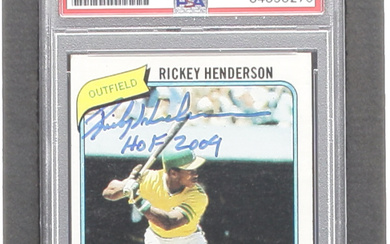 Rickey Henderson Signed 1980 Topps #482 RC Inscribed "HOF 2009" (PSA)