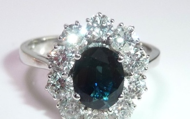 Ring - 14 kt. White gold Diamond (Natural) - Sapphire