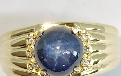 Ring - 18 kt. Yellow gold Star Sapphire - Diamond