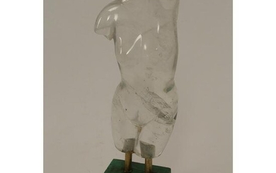 Rock Crystal Torso on Painted Wood Stand.