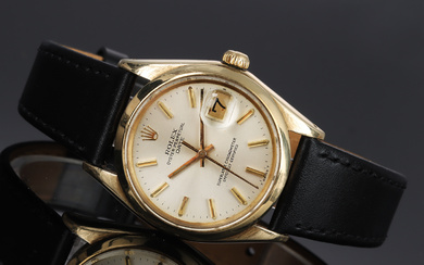 Rolex 'Date'. Men's watch in 18 kt. gold with silver disc, approx. 1968