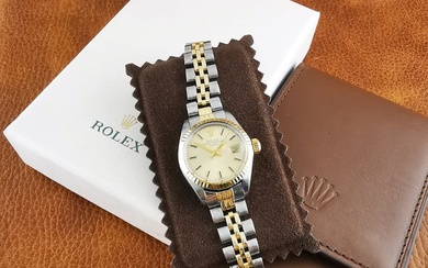 Rolex - Oyster Perpetual Date '' NO RESERVE PRICE '' Gold & Steel / With Unworn Rolex Brown Leather Travel - Ref. 6917 - Women - 1970-1979