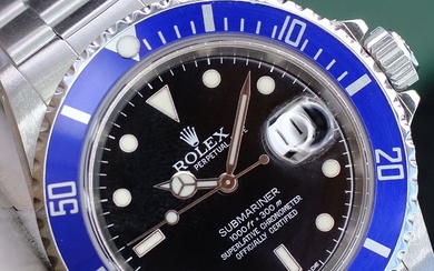 Rolex Submariner Date 16610 Mens Watch Steel Black Dial Blue...