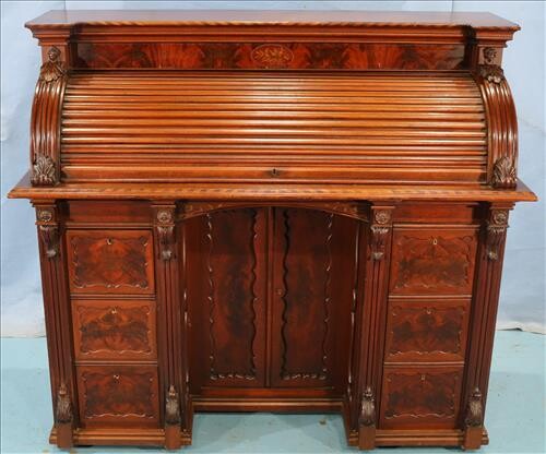 Roll top walnut Victorian desk with fitted interior