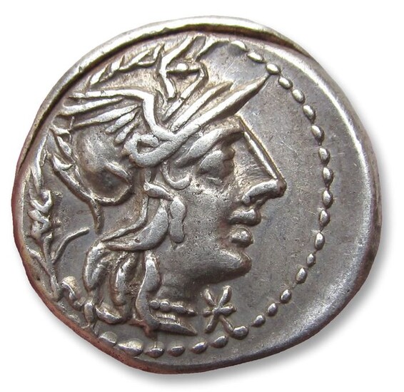 Roman Republic. Cn. Domitius Ahenobarbus, 128 B.C.. AR Denarius,Rome mint - great condition & nicely centered