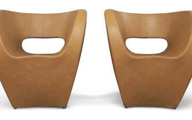 Ron Arad (b.1951) for Moroso, Pair of 'Victoria & Albert' lounge chairs, circa 2000, Leather, internal steel frame, Each with manufacturer's label to underside, Each 76cm high, 74cm wide (2)
